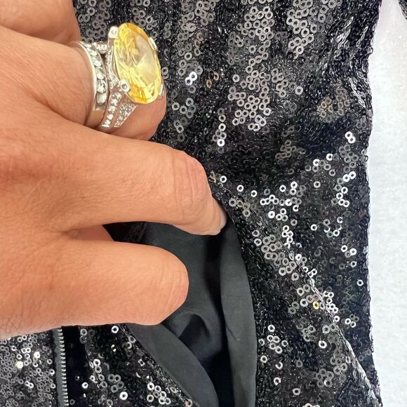 NWOT Colleen Lopez Sparkling Black Sequin Moto Jacket L - Picture 7 of 7